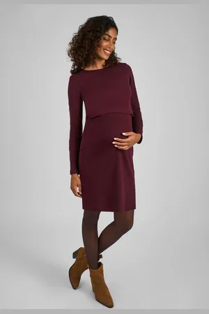 JoJo Maman Bébé Womens Wine Ribbed Mini Maternity & Nursing Dress