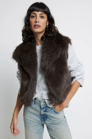 River Island Womens Dark Short Faux Fur Gilet