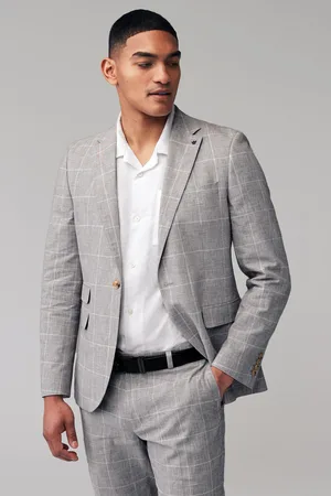 Next Mens Slim Fit Check Linen Suit: Jacket