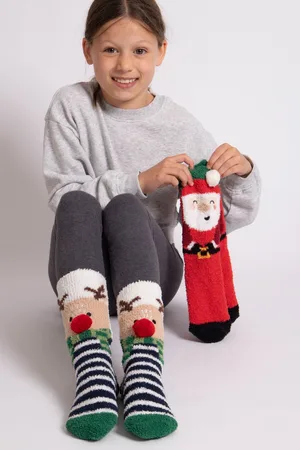 Totes Girls Christmas Supersoft Slipper Socks 2 Pair Pack