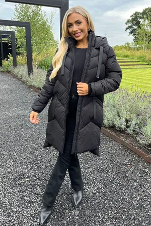 Ax Paris Womens Hooded Long Line Puffer Coat