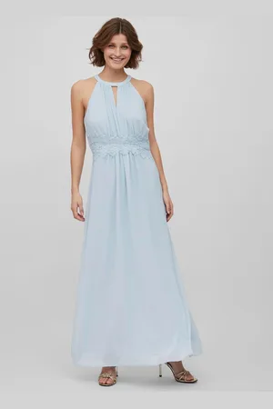 VILA Halterneck Flower Girl Lace Detail Occasion Maxi Dress AU 14