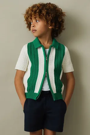 Reiss Boys /Bright Green Painter 9-13 yrs Knitted Cotton Zip-Front Shirt