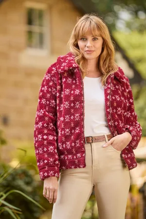 Joe Browns Womens Cosy Floral Patterned Collared Teddy Fleece Jacket