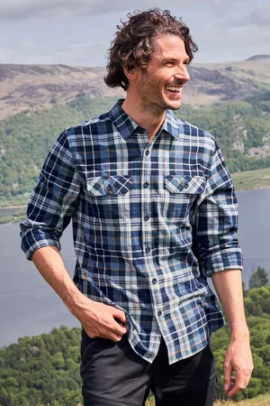Mountain Warehouse Mens Dark Mens Trace Flannel 100% Cotton Long Sleeve Shirt