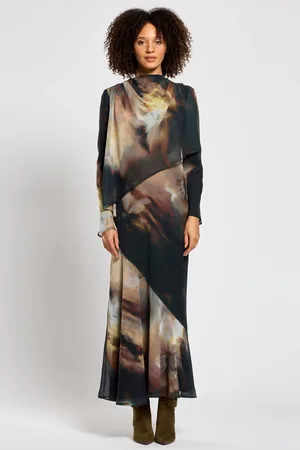 DASKA Ali Maxi Dress With Long Sleeves And Front Wrap Detail S
