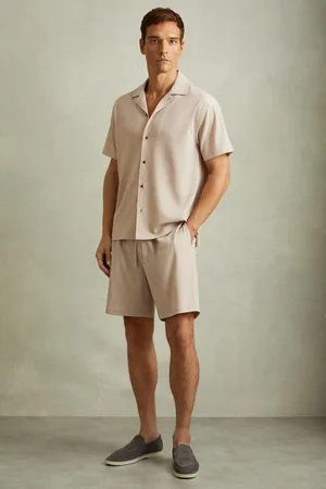 Reiss Mens Oatmeal Riad Textured Drawstring Shorts