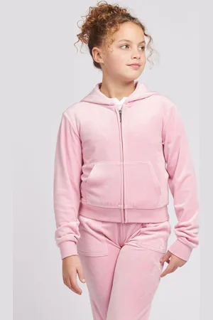 Juicy Couture Girls Light Girls Tonal Velour Zip Through Hoodie