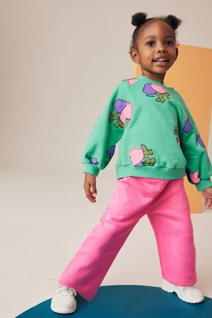 Next Girls Pink Printed Sweatshirt and Wide Leg Set (3mths-7yrs)