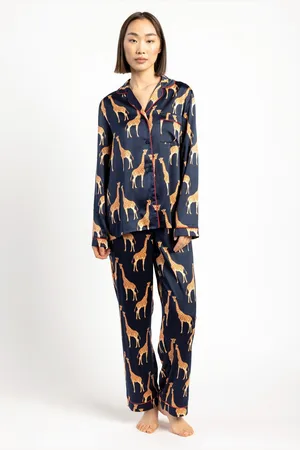 Chelsea Peers Blue Satin Button Up Long Pyjamas Set XS