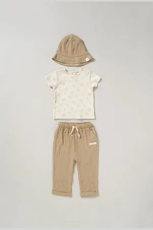 HOMEGROWN Boys 3 Piece T-Shirt Trousers And Reversible Hat Outfit Set