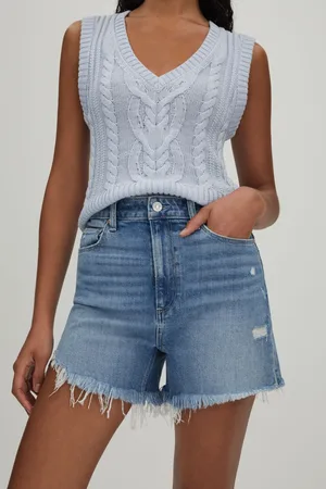 Paige Womens Raw Hem Denim Shorts
