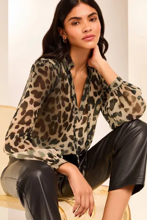 Lipsy London Womens Animal Printed Long Sleeve Blouse