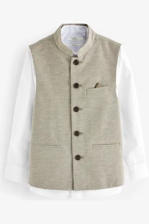 Next Boys Neutral Nehru Collar Waistcoat & Shirt Set (3-16yrs)