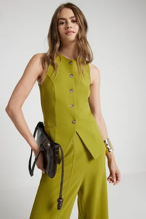 River Island Womens Green High Neck Button Front Waistcoat