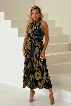 Girl in Mind Large Carla Flroal Print Pleated Midi Dress AU 20