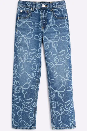 River Island Girls Mom Denim Bow Jeans