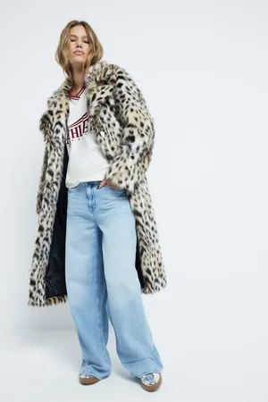 River Island Womens Leopard Print Longline Faux Fur Coats