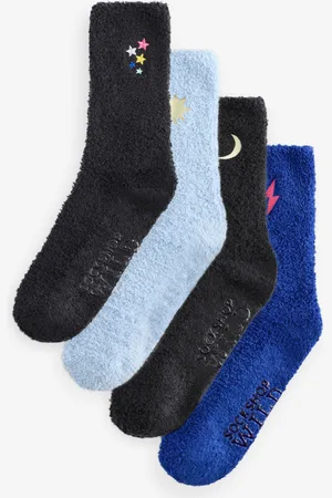 Wild Feet Womens Embroidered Cosy Lounge Socks 4 Pack