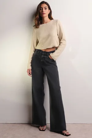 Next Womens Washed Rigid Wide Leg 100% Cotton Jeans