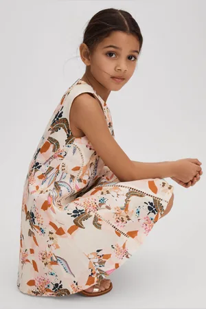 Reiss Girls Print Lor 9-13 yrs Linen Cotton Stitch Dress