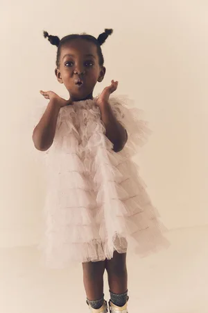 Next Girls Shell Sparkle Ruffle Mesh Dress (3mths-8yrs)