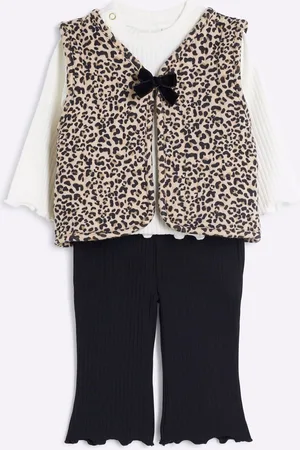 River Island Girls Baby Girls Leopard Print 100% Cotton Gilets 3 Piece Set