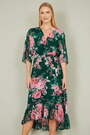 Yumi Kimono Sleeves Dip Hem Wrap Midi Dress AU 12