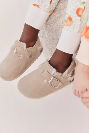Next Girls Beige Leather Corkbed Mule Slippers