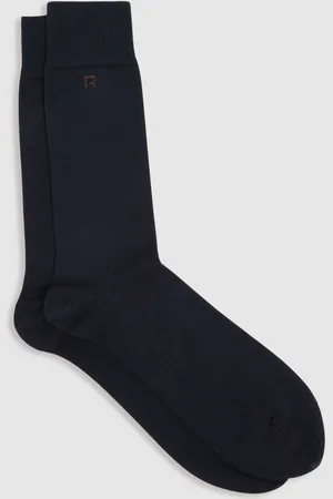 Reiss Mens Navy/Chocolate Penn Cotton-Blend Logo-Embroidered Socks