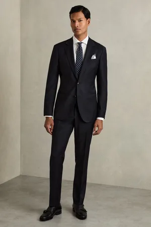 Reiss Mens Navy Aspire Single Breasted Wool Suit Jacket Slim-Fit