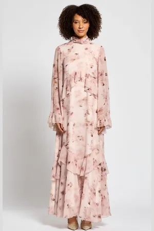 DASKA Amy Maxi Dress With Long Sleeves And Ruffle Detail On Waist M