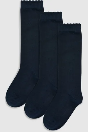 Next Girls Navy Grey 3 Pack Cotton Rich Knee High School Socks