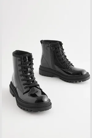 Next Girls Patent Wide Fit (G) Warm Lined Lace-Up Ankle Boots