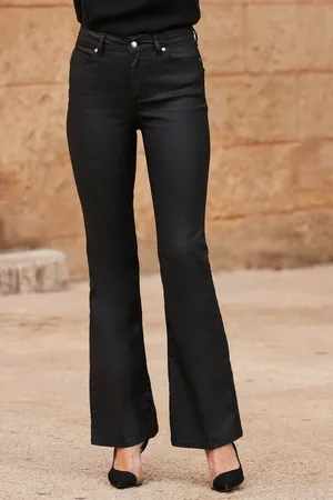 Sosandar Womens Petite Coated Kick Flare Jeans