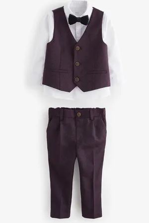 Next Boys Plum Waistcoat, Shirt, Trousers & Bowtie Set (3mths-9yrs)