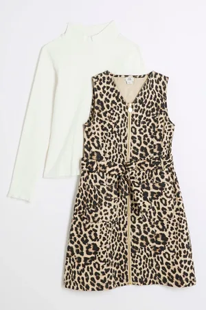 River Island Girls Girls Animal Belted Pinny 100% Cotton Dress