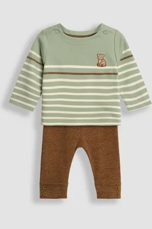 JoJo Maman Bébé Boys Bear Embroidered Breton Top And Rib Leggings Set