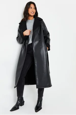 Threadbare Womens Longline Faux Fur Trim Aviator Coat