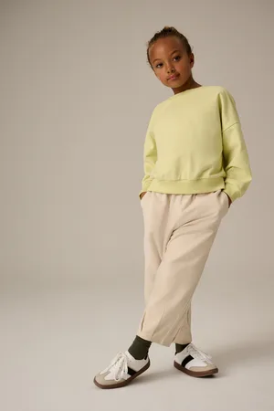 Next Girls Lime Oversized 100% Cotton Sweat and Check Barrel Leg Joggers Set (3-16yrs)