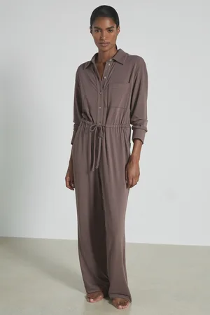 Reiss Dark Mink Rita Thermal Jersey Drawstring Jumpsuit XS