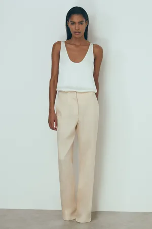 Reiss Womens Blush Penelope Atelier Italian Textured Slim Flared Suit Trousers