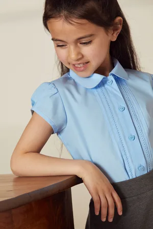 Next Girls Regular Fit Puff Sleeve Lace Trim School Blouse (3-14yrs)