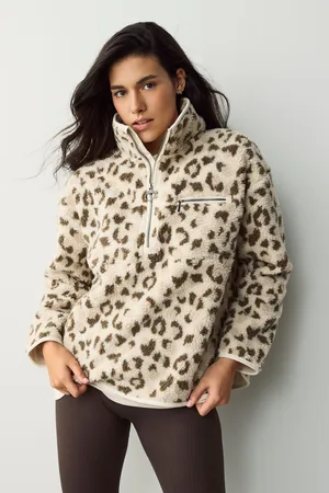 Barbour Womens Beige Nina Leopard Print Quarter Zip Overlayer Fleece