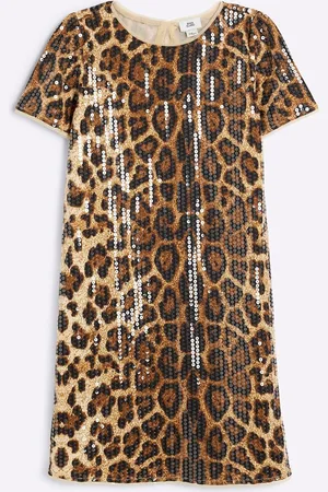 River Island Girls Girls Leopard Sequin Tshirt Dress