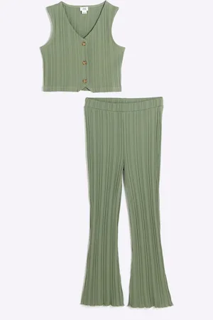 River Island Girls Girls Rib 100% Cottton Waistcoat and Trousers Set