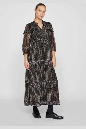 VILA 3/4 Sleeve Gold Flex Chiffon Midaxi Dress AU 8