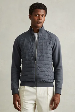 Reiss Mens Airforce Flintoff Hybrid Quilt and Knit Zip-Through Jacket