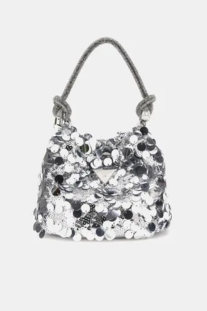 Guess Silver Sequin Top Handle Pouch Bag One