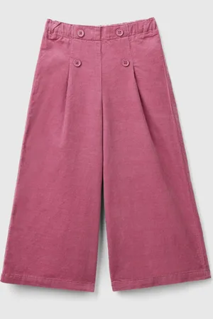 Benetton Girls Wide Velvet 100% Cotton Trousers With Elasticated Waist